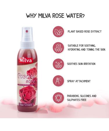 Milva Rose Water for Face Spray with Bulgarian Rose Oil | Natural Rosewater for Face Mist | 100% Pure Rose Water for Hair & Body | 200 ml Hydrating Facial Toner | Alcohol Free Makeup Remover Cleanser - Buy Online on GoSupps.com