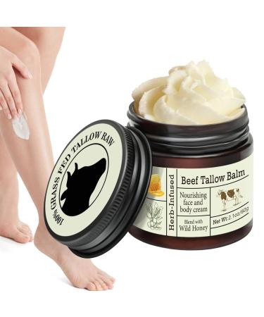 Mimoqk Tallow Face Moisturizer 50g Beef Tallow Cream Organic Hydrating Balm Enriched with Wild Honey Nourishing for Dry & Tight Skin Face & Body Use