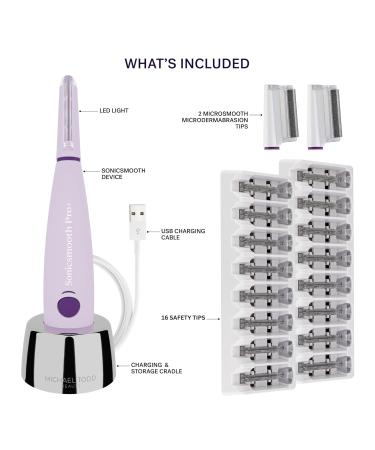 Michael Todd Beauty Sonicsmooth Pro+ Dermaplaning System - LED Light 2-in-1 Exfoliation & Peach Fuzz Remover - 16 Safety Tips & 2 Microdermabrasion Tips - Lavender - Shop Internationally Today - Buy Online on GoSupps.com