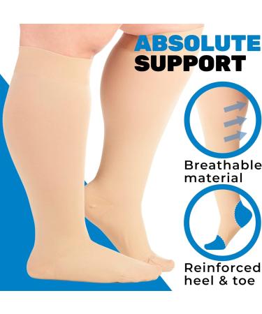 Absolute Support Opaque Compression Stockings for Men & Women - Class 2 20-30 mmHg | Ideal for Varicose Veins Swelling Lymphedema Lipedema | Beige 6XL - Buy Online on GoSupps.com