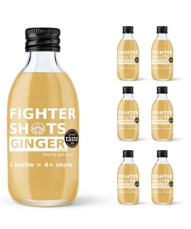 Fighter Shots Ginger Dosing Bottles (6x250ml/24+ Shots) | Award Winning Fresh & Fiery Ginger Shots | 27g of Cold Pressed Fresh Ginger Root for Immune Support | Boosts Energy | 100% Natural/No Nasties