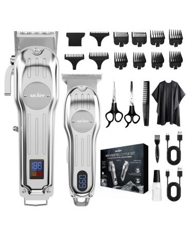 Professional Mens Clippers and Grooming Set Beard Trimmer Baber Hair Clippers Mens Cordless Hair Clippers Hair Cutting Kit for Household Barber Kit Silver