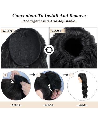 Aikaa Curls Cord Strip Ponytail Extension - 60cm Wavy Curly Synthetic Hair for Women (1B# Black) - Buy Online on GoSupps.com