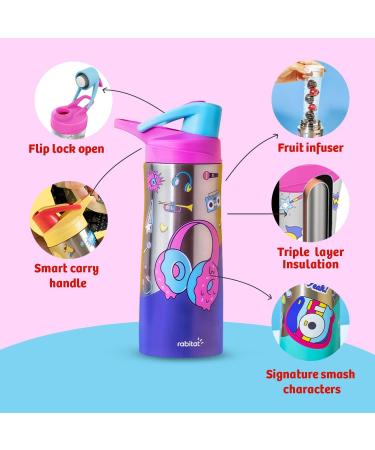 rabitat Nutri Lock Stainless Steel Insulated Sipper Bottle - Chatter Box  Purple/Pink Sipper for Kids. Reuseable Thermos Water Bottle for School with Fruit Infuser. - Buy Online on GoSupps.com