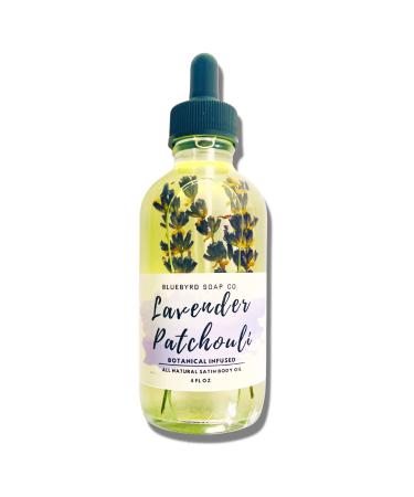 Bluebyrd Soap Co. Lavender Patchouli Body Oil | Non-Greasy Fast-Absorbing | Hydrating Oil for Dry Skin Hair Cuticles | Organic Shea Jojoba Coconut Oil | Vegan & Natural Anti-Aging 4oz.