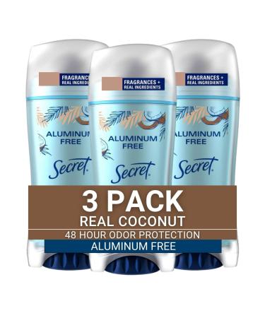 Secret Aluminum Free Deodorant for Women, Coconut Scent, Invisible Solid, 2.4 Oz (Pack of 3) Secret Aluminum Free, Coconut Scent, Pack of 3