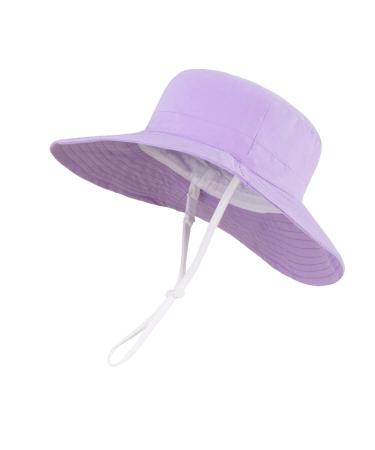 LANGZHEN Beach Sun Protection Hat for Baby Girls Adjustable Toddler Kids Hat Wide Brim Summer Play Hat with Chin Strap Light Purple 1-2 Years