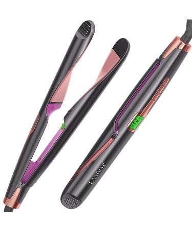 LANDOT Hair Straightener and Curler 2 in 1, Twist Straightening Curling Iron, Professional Negative Ion Flat Iron with Adjustable Temp for All Hair Types, Instant Heating, Dual Voltage Black