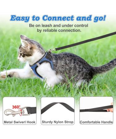 Escape Proof Cat Harness & Lead - Adjustable Reflective Kitten Vest for Outdoor Walking - Comfortable & Easy to Control - Blue XS - Buy Online on GoSupps.com