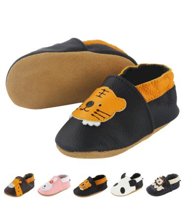 Baby Shoes Soft Leather Baby Shoes Baby Boy Shoes Baby Boys Girls Sneakers First Walking Shoes Non-Slip Rubber Soles Newborn Cartoon Prewalker Sneakers 0-24 Months 12-18 Months Black Tiger