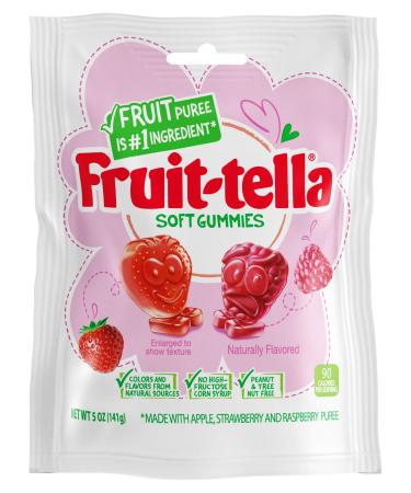 Fruit-tella Soft Gummy Candy, Strawberry and Raspberry Fruit Flavors, 5 oz (Pack Of 12) Peanut & Tree Nut Free, No High-Fructose Corn Syrup, Naturally Flavored Strawberry and Raspberry 5 Ounce (Pack of 12)