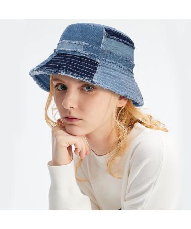 GuanGu Distressed Denim Bucket Hat | Wide Brim Sun Cap for Men & Women | Lightweight & Packable for Beach & Travel - Large-X-Large - Buy Online on GoSupps.com