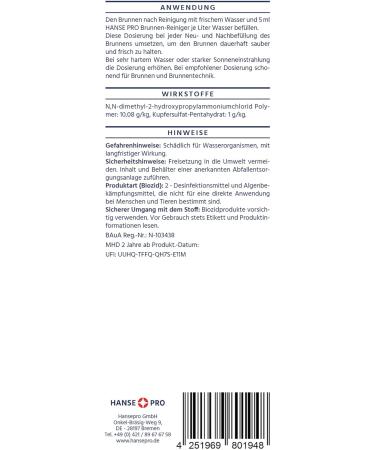 Hanse Pro Brunnen Cleaner - 4 x 1000 ml | Effective Water Care | Keeps Water Fresh & Clear | Prevents Algae Bacteria & Lime - Buy Online on GoSupps.com