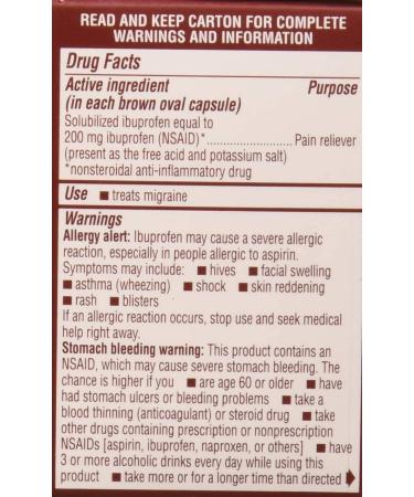 Advil Migraine Liquid Filled Capsules 20ct 200mg - Pack of 2 - Advanced Pain Relief - Buy Online on GoSupps.com