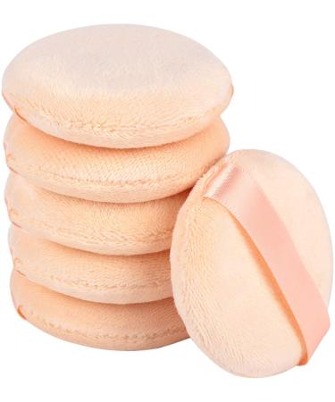 GOTH Perhk 6Pcs Cosmetic Powder Puff Loose Powder Puff Pads Soft Face Powder Puff Round Velour Puff With Ribbon Handle for Face Makeup Washable