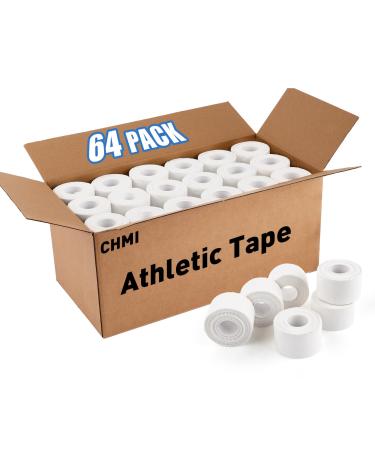 CHMI Athletic Tape White Sports Tape (64 Pack) 640 Yards Rolls Very Strong Easy Tear NO Sticky Residue Best Tape for Gymnastics Climbing Bat Injuries Medical (1.5 Inch X 640 Yards). 64 Pack /640 Yards