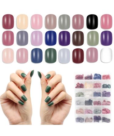 576Pcs 24Sets Short Press on Nails, Tucepu Short Fake Nails Acrylic Full Cover Nail Colorful Solid False Nail for Women Nail Salon Art DIY 24 Color