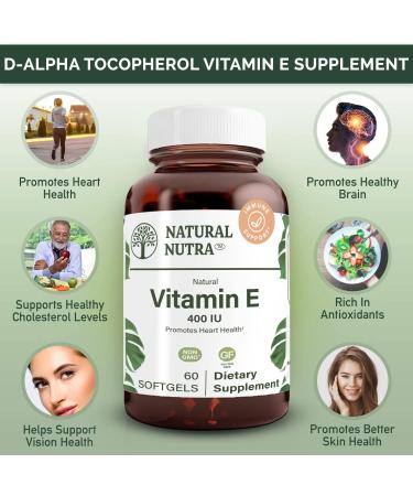Natural Nutra Vitamin E 400 IU Supplement - Promotes Skin, Hair, Nails, Heart Health - Antioxidant Rich - 60 Softgels - Buy Online on GoSupps.com
