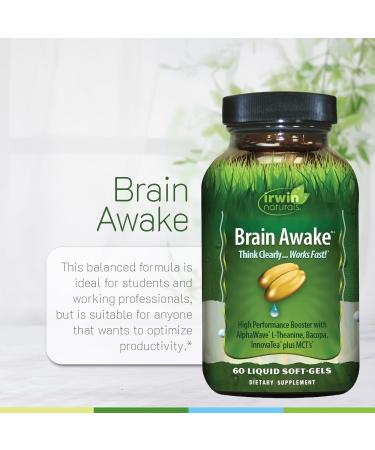 Irwin Naturals Brain Awake - 60 Liquid Softgels, Pack of 2 - Enhanced Mental Performance, Increased Focus, Clarity & Concentration - Nootropic Booster with L-Theanine, Bacopa, MCTs - Buy Online on GoSupps.com