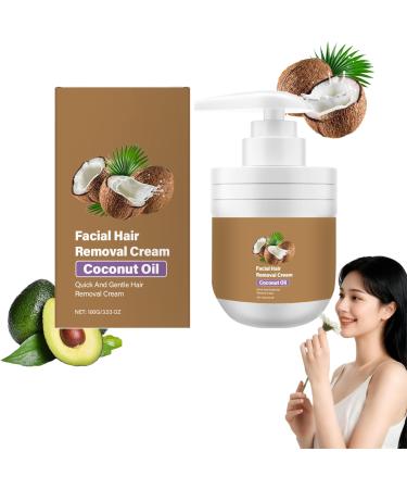 Raevior Facial Hair Removal Cream with Coconut Oil Gentle Hair Removal Cream for Upper Lip and Chin Removes Hair Without Irritation Soothing Care for Sensitive Skin Women and Men (1pc)