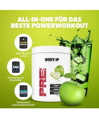Body IP Perfect Pre 3.0 Green Apple - Vegan Pre Workout Shake | High-Dose Pump Booster | 20 Portions | Lactose-Free & Aspartame-Free | Made in Germany - Buy Online on GoSupps.com