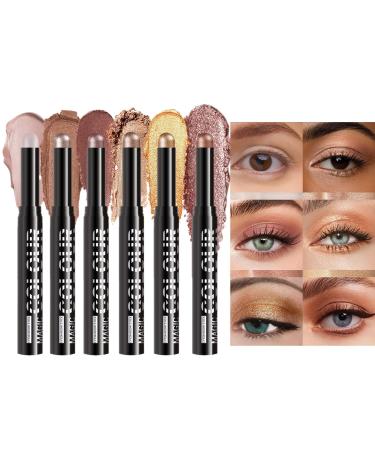 Eyeshadow Stick - Lightweight Eye Makeup Pen Water-Resistant Lightweight Stick 6 Colors Glitter for Travel Evening Makeup Daily Parties