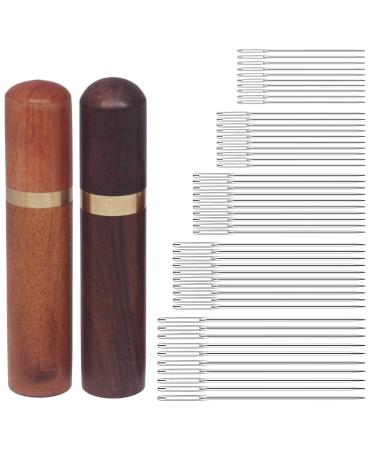 ForFine Sewing Needle Hand Embroidery Needles 5 Varieties Large Eye Stitching Needles (50 PCS) with 2 Versatile Wooden Needle Cases