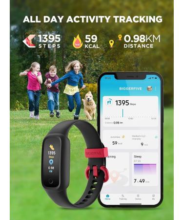 BIGGERFIVE Vigor 2 L Kids Fitness Tracker Watch for Boys Girls Ages 5-15 IP68 Waterproof Activity Tracker Pedometer Heart Rate Sleep Monitor Calorie Step Counter Watch Black - Buy Online on GoSupps.com
