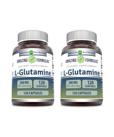 Amazing Formulas L-Glutamine 500 Mg Capsules | Amino Acid Supplement | Non-GMO | Gluten Free | Made in USA (2 Pack 120 Count)