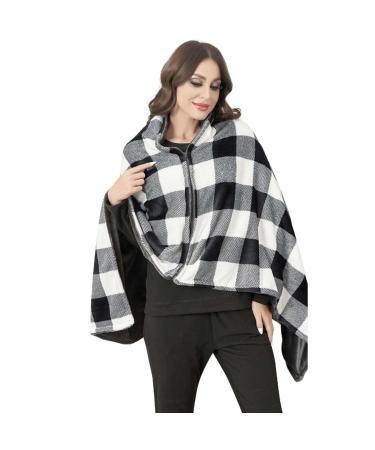BNEI Shawl Heat Blanket 3 Temperature Levels USB Powered Water Washable 150 * 85cm (Black and White)