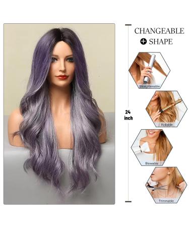 Uevies Violet Gray Synthetic Wig - 66 cm Natural-Looking Corrugated Hair for Women | Perfect for Cosplay & Daily Wear - Buy Online on GoSupps.com