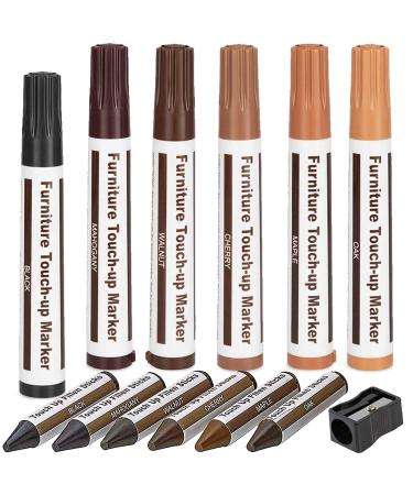 Boxgear Furniture Markers Touch Up - Set of 13 Wood Furniture Repair Kit - Wood Markers Pen and Wax Sticks Crayons with Sharpener for Stains, Scratches, Floors, Carpenters, Cover-Ups, Molding Repair Black