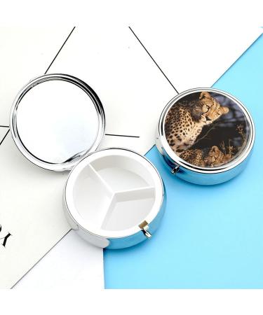 Wild Animal Leopard Pill Box - Stylish 3 Compartment Travel Case for Vitamins Medications & Supplements | Mini Metal Organizer for Purse & Pocket - Buy Online on GoSupps.com