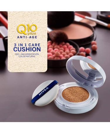 NIVEA Q10 3EN1 Cushion Tono Medio 15ml - Perfeccionador Facial Hidratante Anti-Aging con Protector Solar - Piel Uniforme y Natural - Buy Online on GoSupps.com