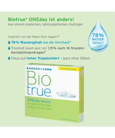 Buy Bausch + Lomb Biotrue Oneday Varifocal Contact Lenses - 90 Soft Daily Lenses for Presbyopia | BC 8.6mm | Dia 14.2mm | High Add 3.75 D | International Shipping Available - Buy Online on GoSupps.com