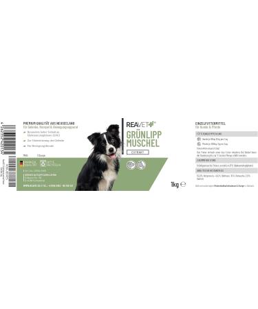 Reavet Green Lip Shell Extract Powder 1kg for Dogs & Horses | High Dose Green-Lip Mussel Powder for Osteoarthritis | BARF Feed Additive 1000g - Buy Online on GoSupps.com