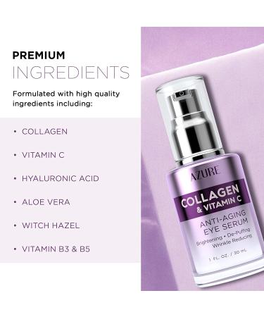 AZURE Collagen & Vitamin C Anti Aging Eye Serum - 30mL - Reduce Wrinkles, Dark Circles & Fatigue - Korean Skin Care - Buy Online on GoSupps.com
