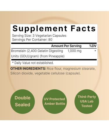 NatureBell Bromelain 1,000mg Per Serving 240 Veggie Capsules | 2,400 GDU Digestive Enzymes & Joint Support Supplement Proteolytic Enzymes for Digestion Fresh Pineapple Source Non-GMO - Buy Online on GoSupps.com