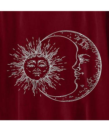 Women's Vintage Sun and Moon Print Loose T-Shirt | Summer Casual Tee - XX-Large Wine - Buy Online on GoSupps.com
