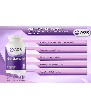 AOR - MSM + Glucosamine 100 Capsules - Methylsulfonylmethane MSM Capsules with Glucosamine Sulfate 500mg - Inflammation Relief Knee Pain Joint Health Swelling Reducer & Osteoarthritis Pain Relief - Buy Online on GoSupps.com