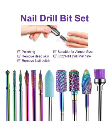 Thlevel 11Pcs Nail Drill Bits Set - Professional 3/32 Inch Rotary Burrs for Acrylic Nails | Diamond Cuticle Remover | Salon Quality Nail Care Supplies - Buy Online on GoSupps.com