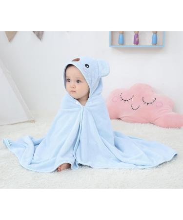 Hilmocho Baby Bath Towel with Hood - Ultra Soft Coral Velvet Blanket for Newborns, Infants, and Toddlers - Ideal for Swimming and Shower - 110x68CM - Blue - Buy Online on GoSupps.com