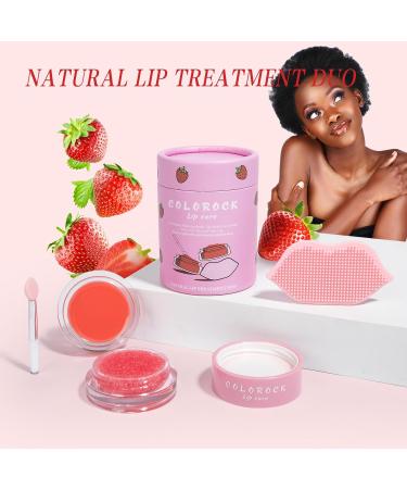 COLOROCK Lip Mask &Sugar Lip Scrub Set Natural Lip Treatment Duo - 4 IN 1 Lip Sleep Mask Gift Set for Exfoliate Nourish Soothe & Hydrate Dry and Flaky Lips-Lip Mask Overnight for Lip Care-Strawberry - Buy Online on GoSupps.com