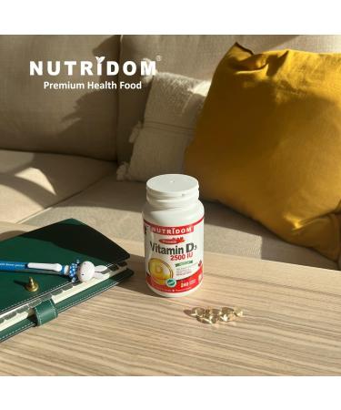 Nutridom Vitamin D3 2 500 IU (62.5mcg) 240 Softgels 8 Month Supply Non-GMO Gluten-Free Helps Support Immune Health Strong Bones and Teeth - Buy Online on GoSupps.com