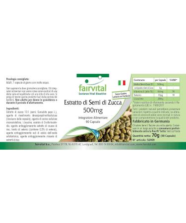 Fairvital | Pumpkin seed extract 500 mg - 90 capsules - 10 times more concentrated with selenium and vitamin E - high - Buy Online on GoSupps.com