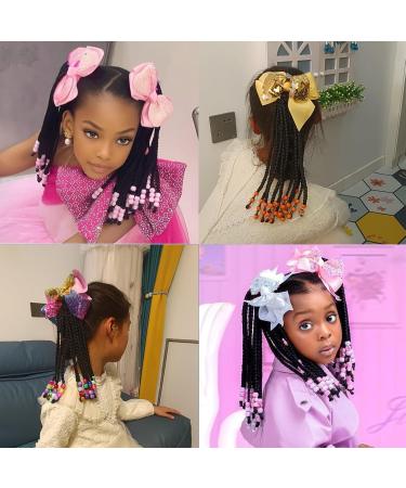Kids Ponytail With Beads Braids Hair Extension Detachable Synthetic Curly Hairpieces With Bows Protective Easy Hairstyle For Girls Toddlers Children Gift Box Braids-9 Inch BOX-9inch-Black&White-Black Hair Clip - Buy Online on GoSupps.com