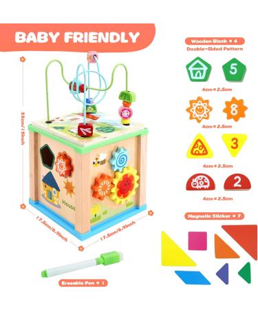 6-in-1 Wooden Motor Cube Activity Center for Toddlers - Pearl Labyrinth & Shape Sorting Toy for Kids Age 1-3 - Buy Online on GoSupps.com