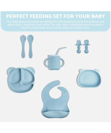 Baby Eats BPA-FREE Weaning Set | Suction Plate + Bowl | Sippy Cup | Bib | Placemat | Fork + Spoon | Silicone Feeding Set 9 PCS (Blue) - Buy Online on GoSupps.com