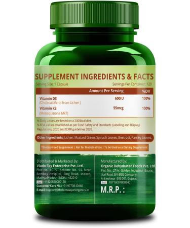 Plant Based 600iU Supplement | Vitamin D3(Lichen) + K2(Menaquinone Mk7) | Faster Absorption | Boost Immunity | Healthy Bones -120 Veg Capsules - Buy Online on GoSupps.com