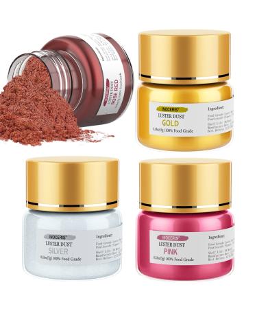 Luster Dust Edible Set - INOCERIS 4 Colors Vegan Food Grade Cake Dust Shimmer Powder Set, Metallic Luster Dust for Cake Decorating, Chocolate, Fondant, Cake Pops - Buy Online on GoSupps.com